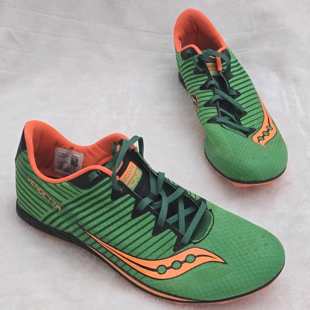 Saucony Racing Men's Size 9.5 Vendetta 2 Athletic Track Shoe Cleats Orange Mince